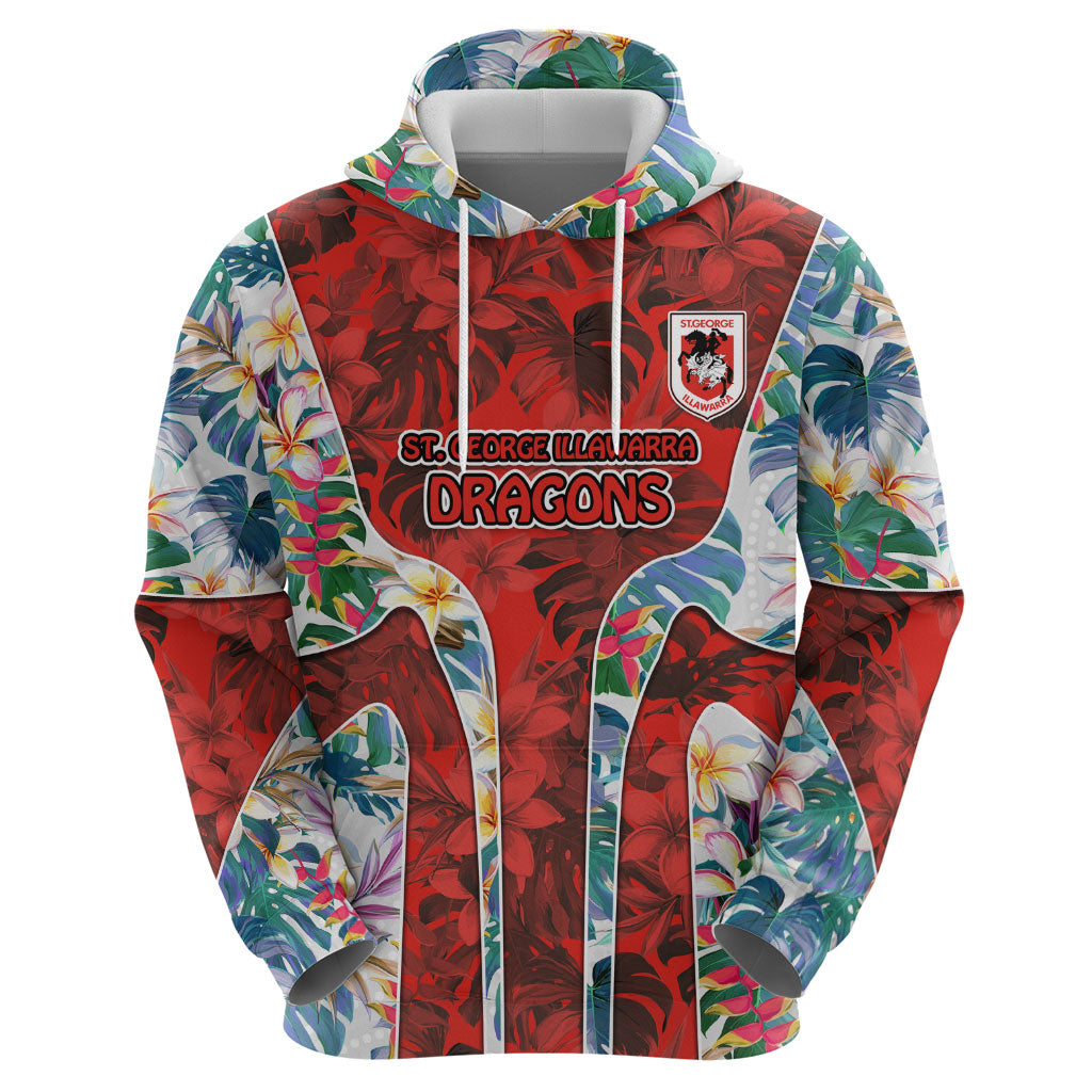 St George Illawarra Dragons Hoodie Tropical Hibiscus Floral Pattern With Red And White Accents