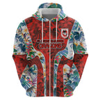 St George Illawarra Dragons Hoodie Tropical Hibiscus Floral Pattern With Red And White Accents