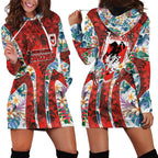 St George Illawarra Dragons Hoodie Dress Tropical Hibiscus Floral Pattern With Red And White Accents