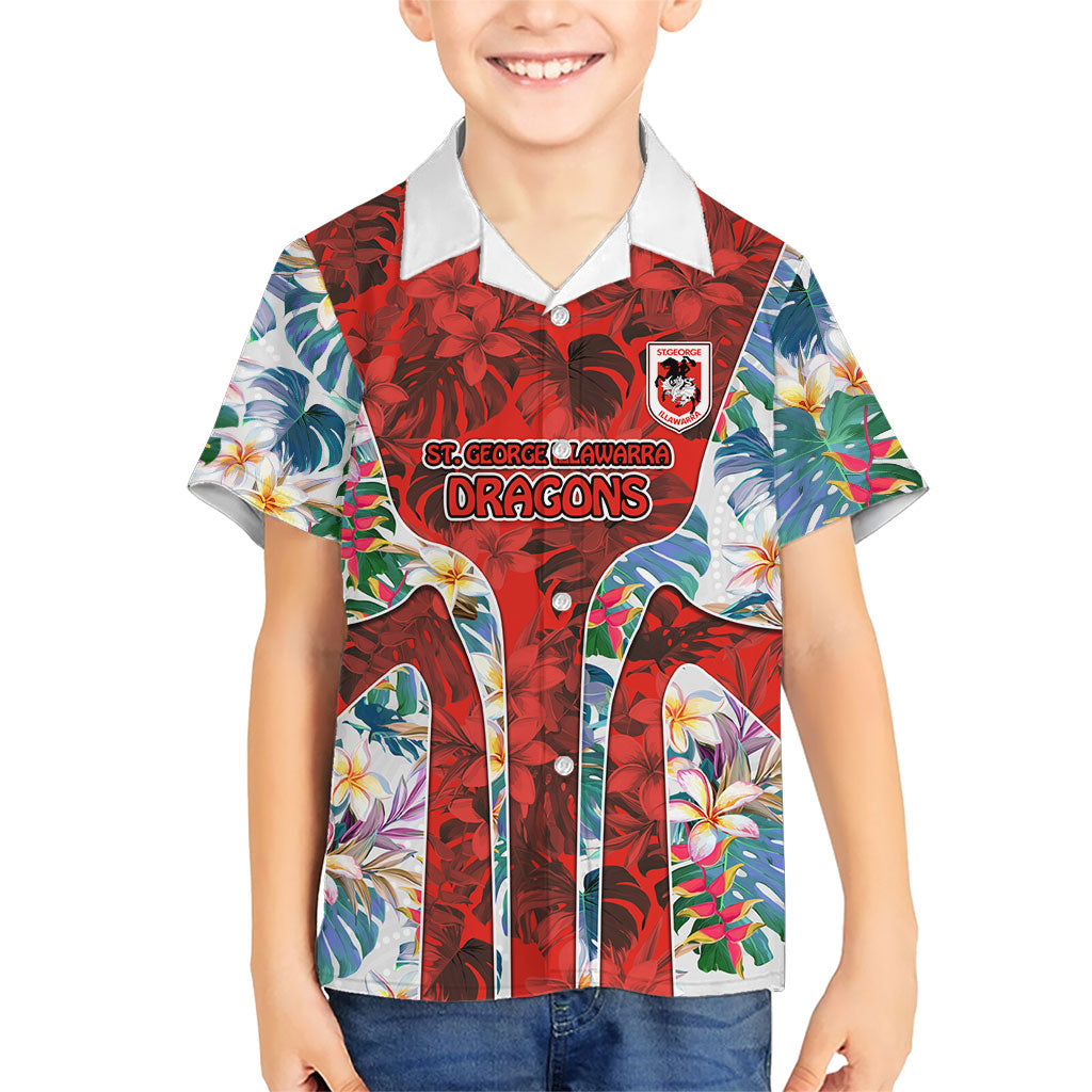 St George Illawarra Dragons Kid Hawaiian Shirt Tropical Hibiscus Floral Pattern With Red And White Accents