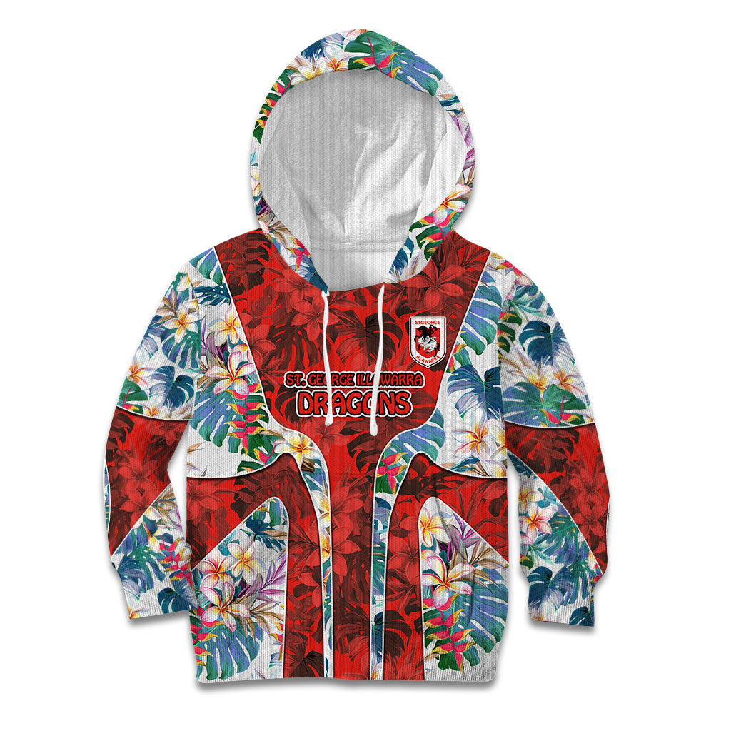 St George Illawarra Dragons Kid Hoodie Tropical Hibiscus Floral Pattern With Red And White Accents