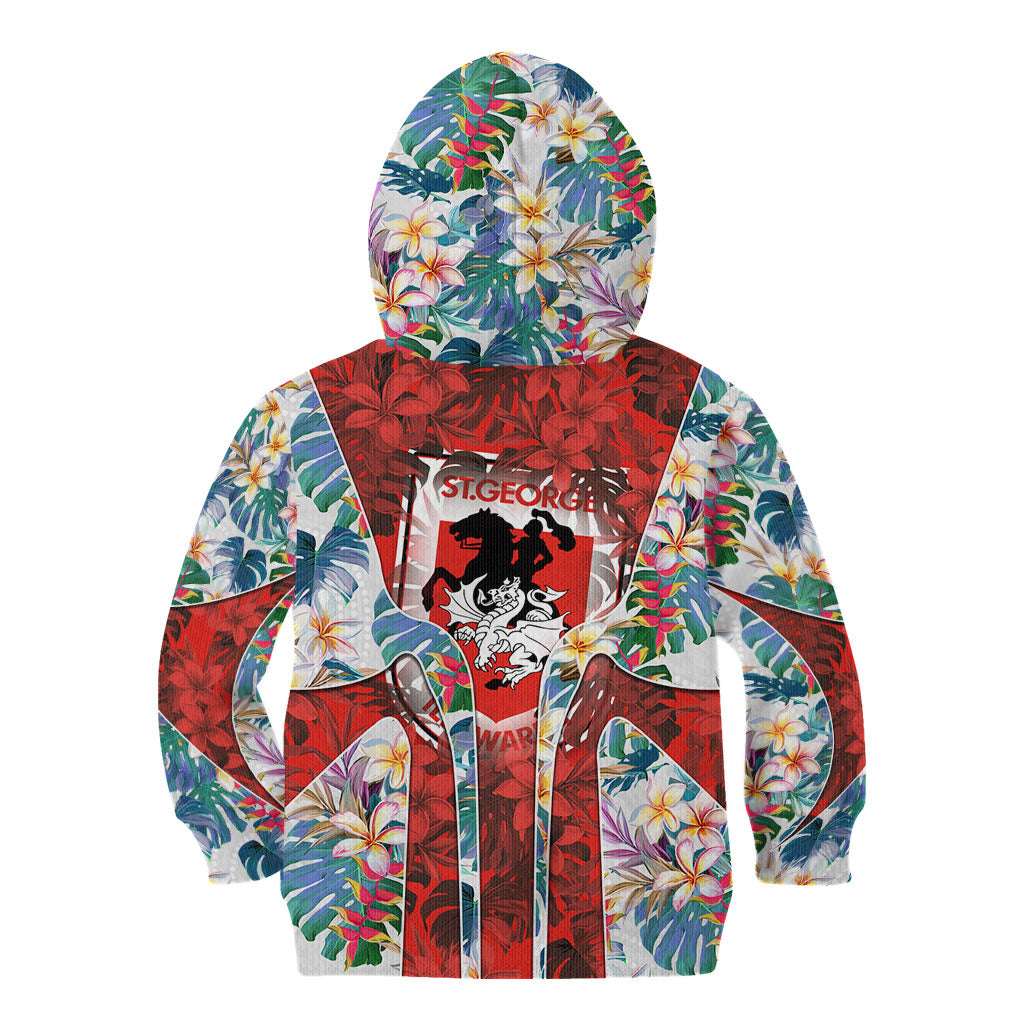 St George Illawarra Dragons Kid Hoodie Tropical Hibiscus Floral Pattern With Red And White Accents