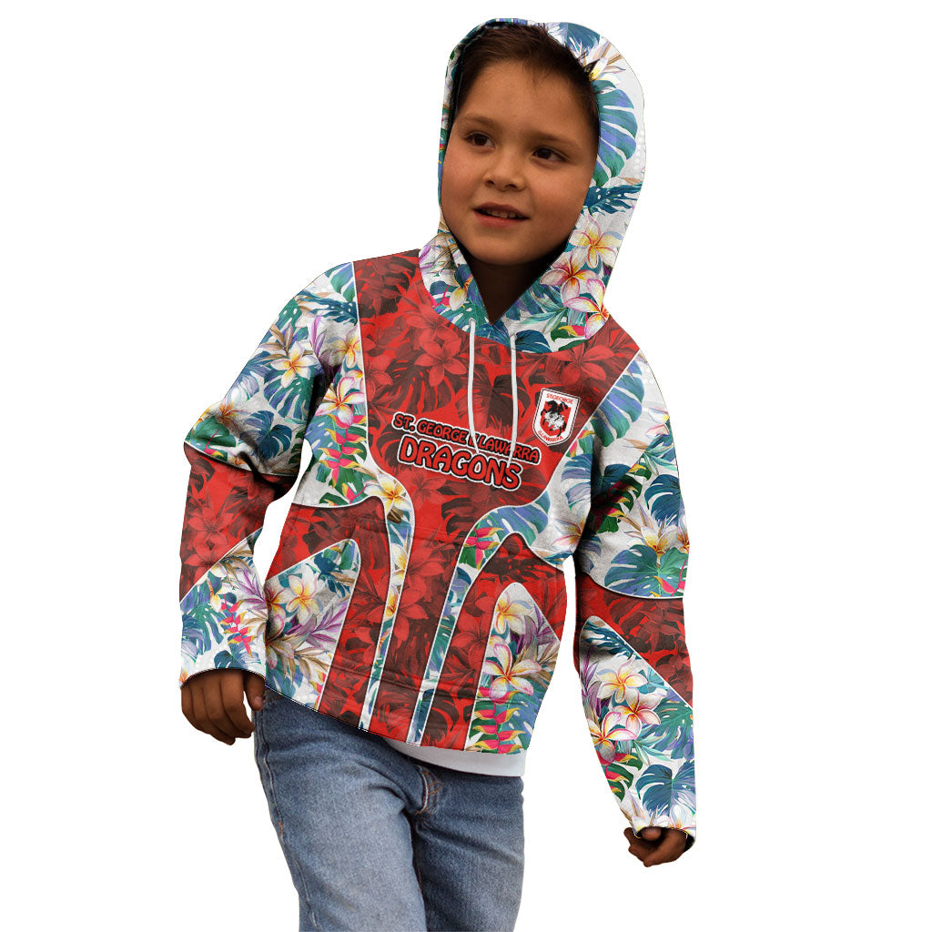St George Illawarra Dragons Kid Hoodie Tropical Hibiscus Floral Pattern With Red And White Accents