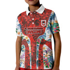 St George Illawarra Dragons Kid Polo Shirt Tropical Hibiscus Floral Pattern With Red And White Accents