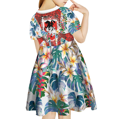 St George Illawarra Dragons Kid Short Sleeve Dress Tropical Hibiscus Floral Pattern With Red And White Accents