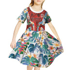 St George Illawarra Dragons Kid Short Sleeve Dress Tropical Hibiscus Floral Pattern With Red And White Accents