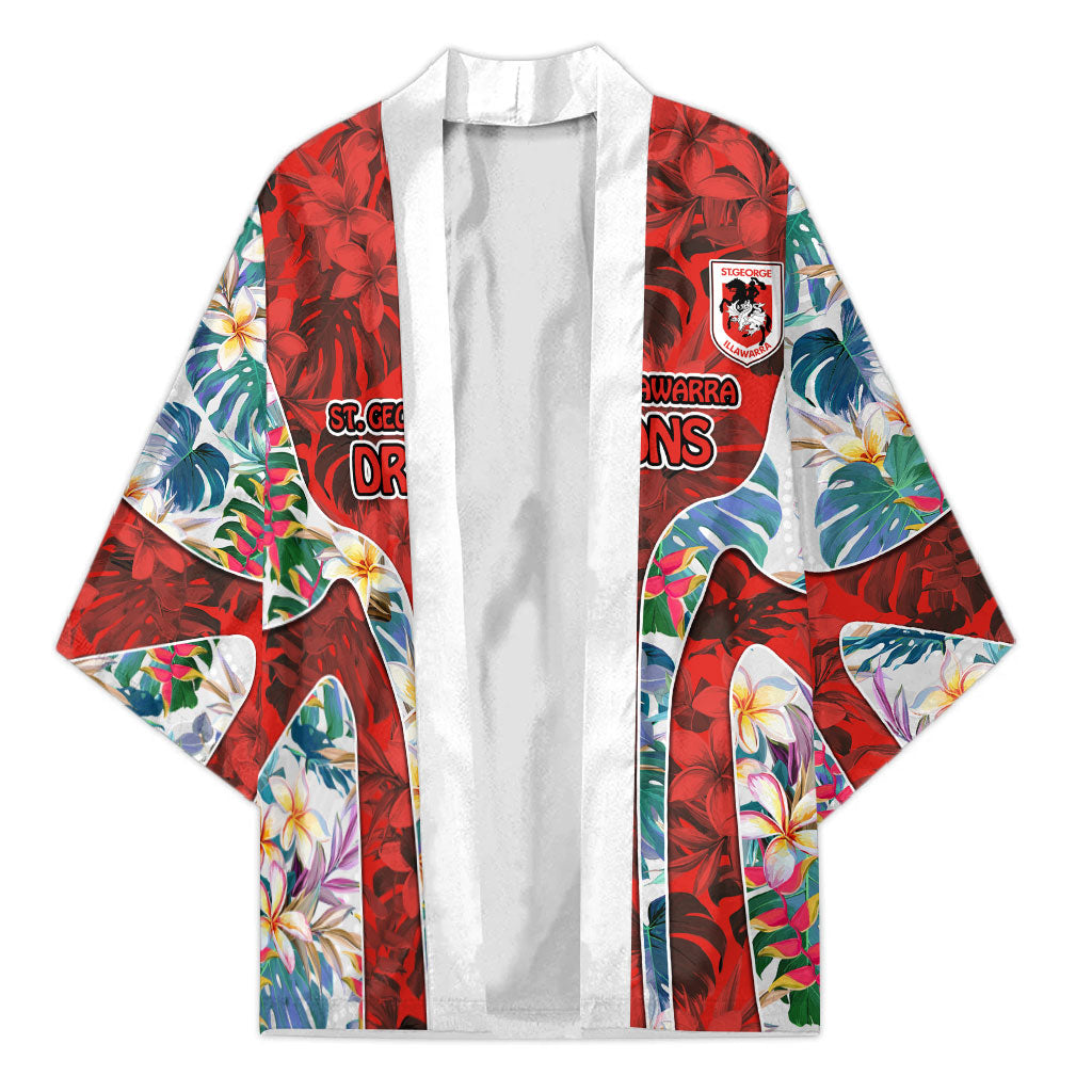St George Illawarra Dragons Kimono Tropical Hibiscus Floral Pattern With Red And White Accents