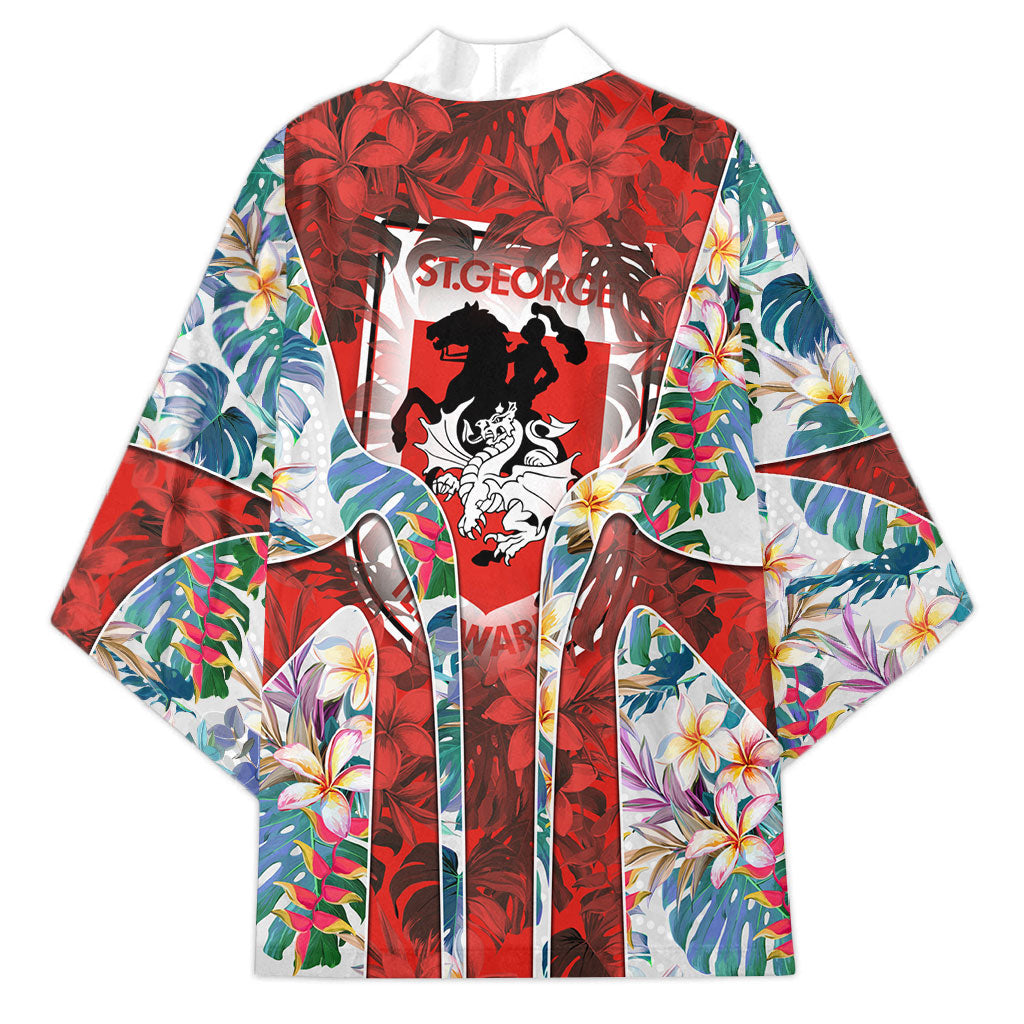 St George Illawarra Dragons Kimono Tropical Hibiscus Floral Pattern With Red And White Accents