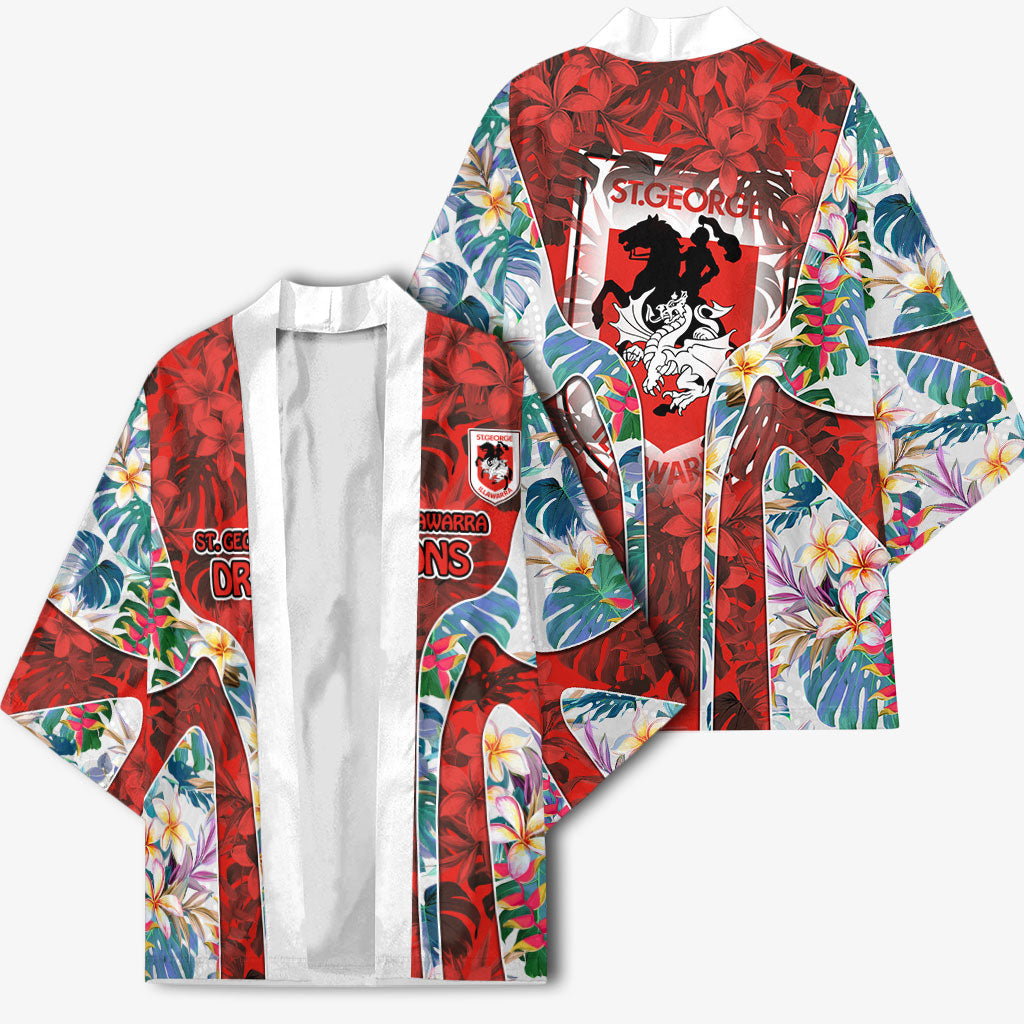 St George Illawarra Dragons Kimono Tropical Hibiscus Floral Pattern With Red And White Accents