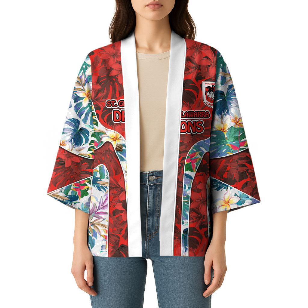 St George Illawarra Dragons Kimono Tropical Hibiscus Floral Pattern With Red And White Accents