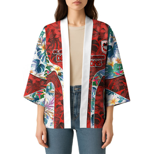St George Illawarra Dragons Kimono Tropical Hibiscus Floral Pattern With Red And White Accents