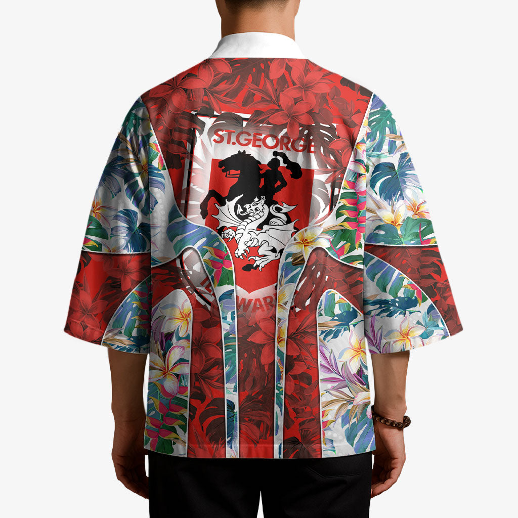 St George Illawarra Dragons Kimono Tropical Hibiscus Floral Pattern With Red And White Accents