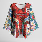 St George Illawarra Dragons Kimono Sleeve Blouse Tropical Hibiscus Floral Pattern With Red And White Accents