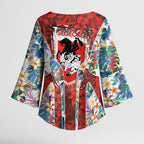 St George Illawarra Dragons Kimono Sleeve Blouse Tropical Hibiscus Floral Pattern With Red And White Accents