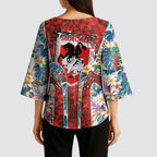 St George Illawarra Dragons Kimono Sleeve Blouse Tropical Hibiscus Floral Pattern With Red And White Accents