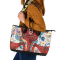 St George Illawarra Dragons Leather Tote Bag Tropical Hibiscus Floral Pattern With Red And White Accents