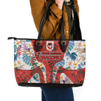 St George Illawarra Dragons Leather Tote Bag Tropical Hibiscus Floral Pattern With Red And White Accents