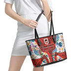 St George Illawarra Dragons Leather Tote Bag Tropical Hibiscus Floral Pattern With Red And White Accents