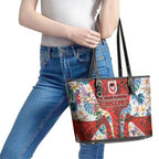 St George Illawarra Dragons Leather Tote Bag Tropical Hibiscus Floral Pattern With Red And White Accents