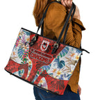 St George Illawarra Dragons Leather Tote Bag Tropical Hibiscus Floral Pattern With Red And White Accents