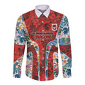 St George Illawarra Dragons Long Sleeve Button Shirt Tropical Hibiscus Floral Pattern With Red And White Accents