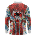 St George Illawarra Dragons Long Sleeve Polo Shirt Tropical Hibiscus Floral Pattern With Red And White Accents