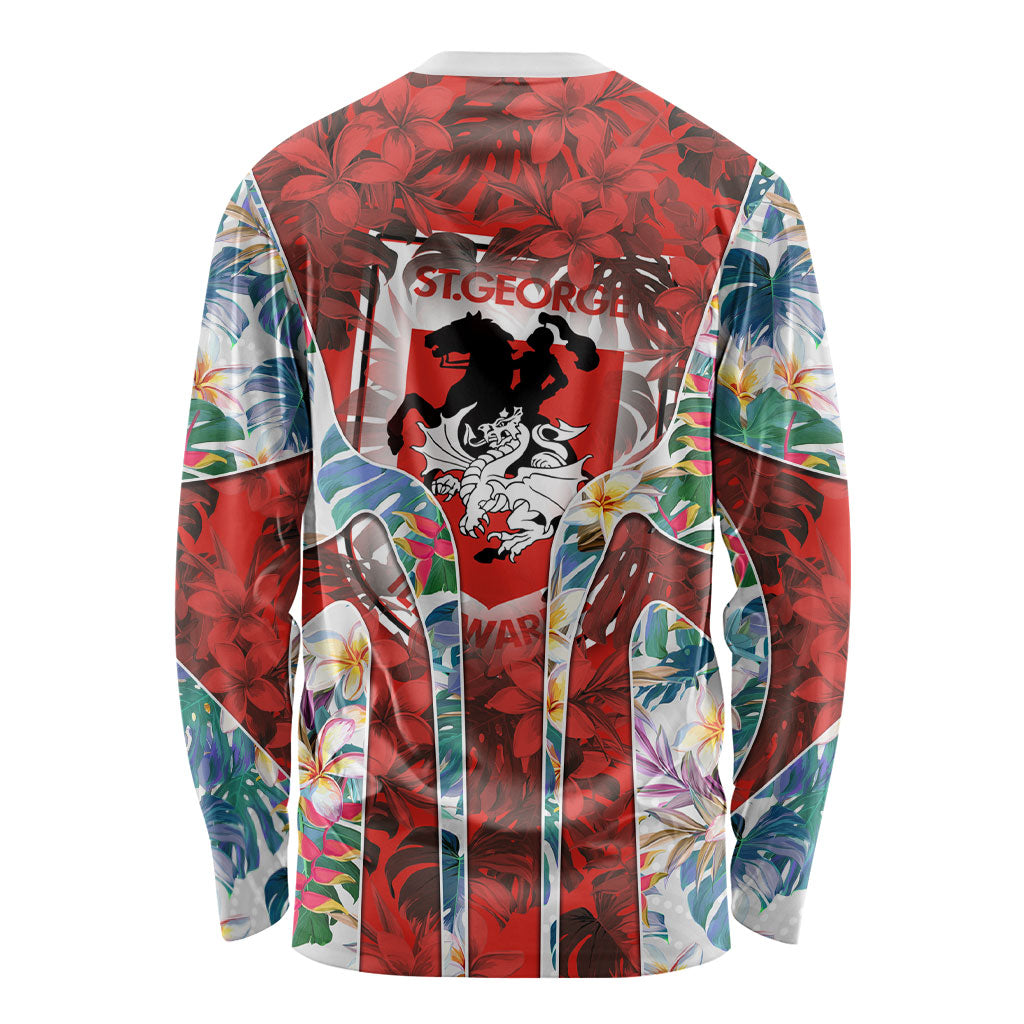St George Illawarra Dragons Long Sleeve Shirt Tropical Hibiscus Floral Pattern With Red And White Accents