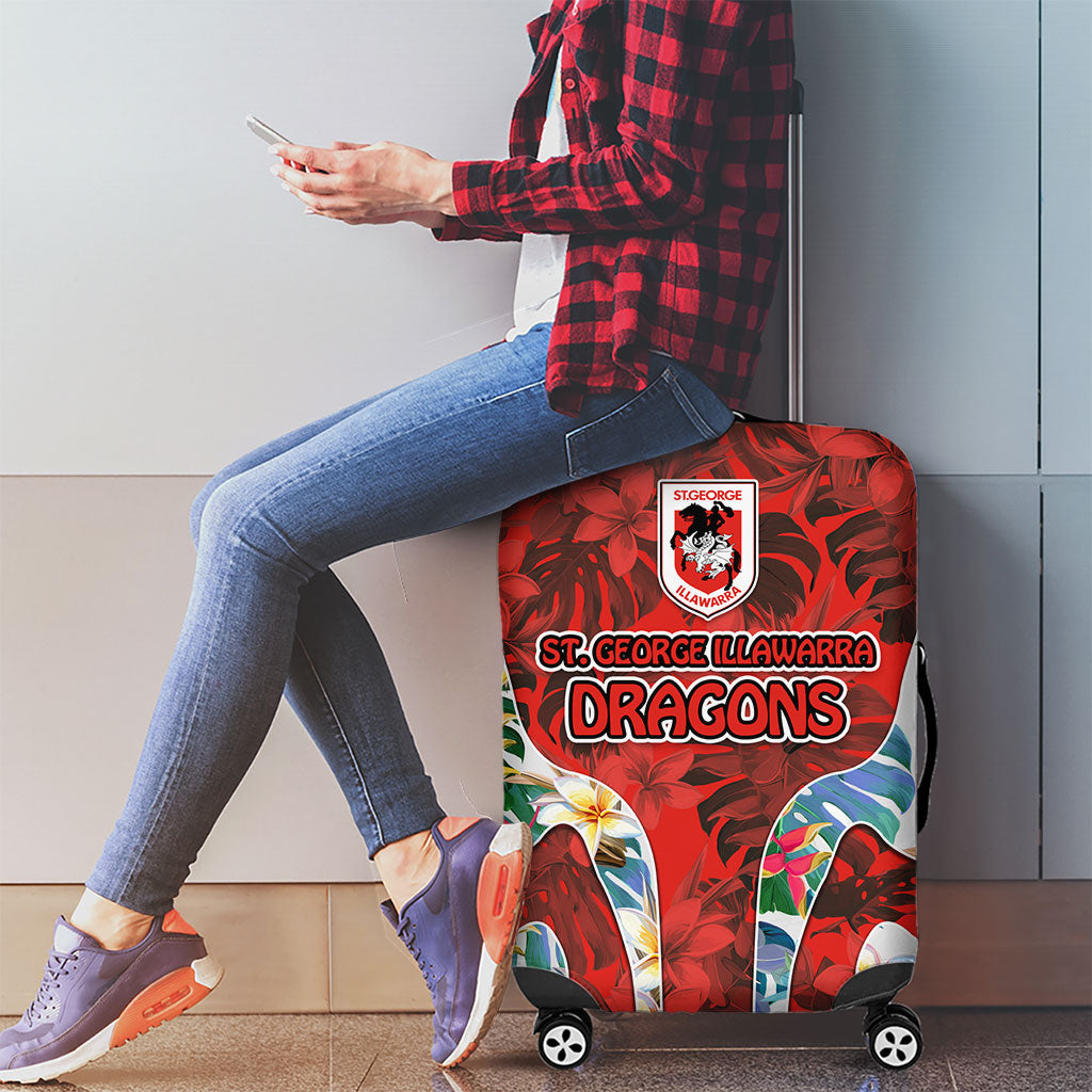 St George Illawarra Dragons Luggage Cover Tropical Hibiscus Floral Pattern With Red And White Accents