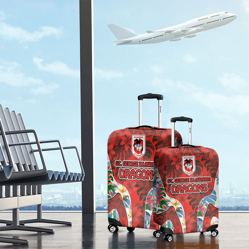 St George Illawarra Dragons Luggage Cover Tropical Hibiscus Floral Pattern With Red And White Accents