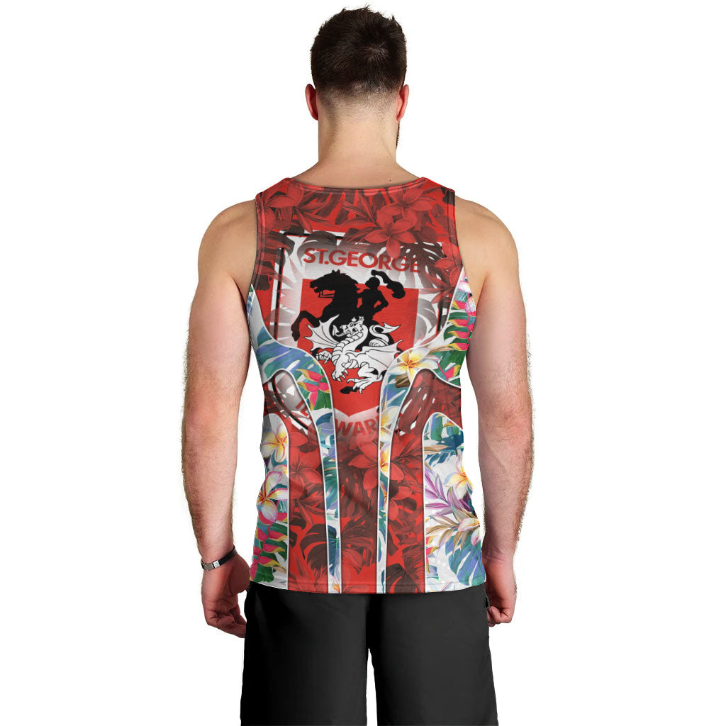 St George Illawarra Dragons Men Tank Top Tropical Hibiscus Floral Pattern With Red And White Accents