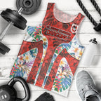 St George Illawarra Dragons Men Tank Top Tropical Hibiscus Floral Pattern With Red And White Accents