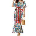 St George Illawarra Dragons Mermaid Dress Tropical Hibiscus Floral Pattern With Red And White Accents