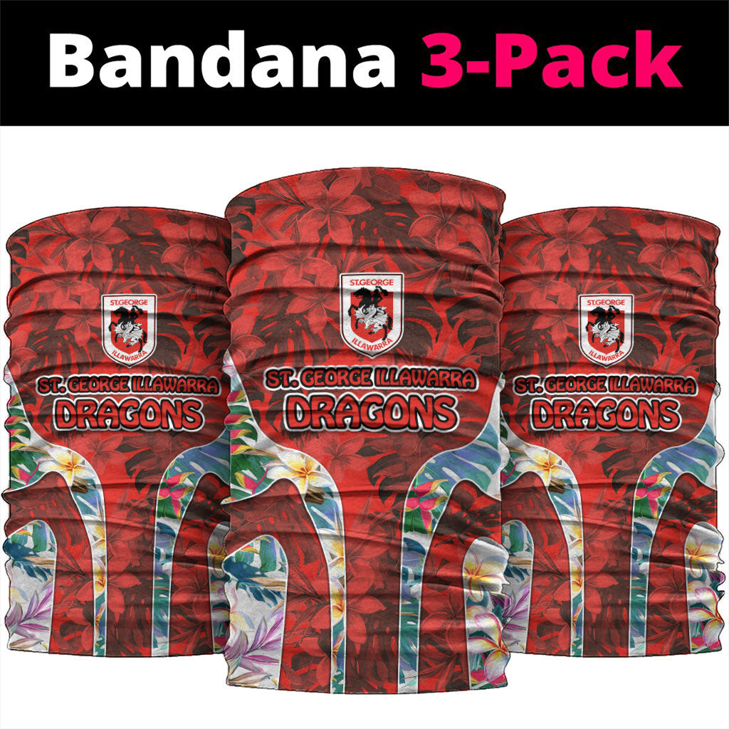 St George Illawarra Dragons Neck Gaiter Tropical Hibiscus Floral Pattern With Red And White Accents