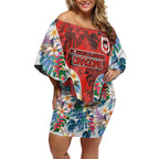 St George Illawarra Dragons Off Shoulder Short Dress Tropical Hibiscus Floral Pattern With Red And White Accents
