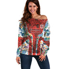 St George Illawarra Dragons Off Shoulder Sweater Tropical Hibiscus Floral Pattern With Red And White Accents