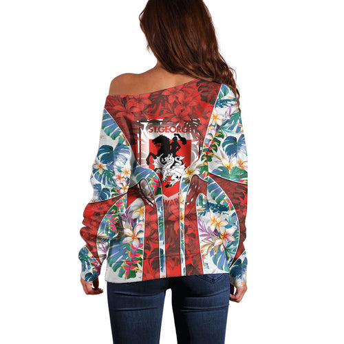St George Illawarra Dragons Off Shoulder Sweater Tropical Hibiscus Floral Pattern With Red And White Accents
