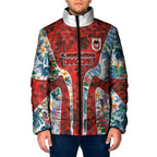 St George Illawarra Dragons Padded Jacket Tropical Hibiscus Floral Pattern With Red And White Accents