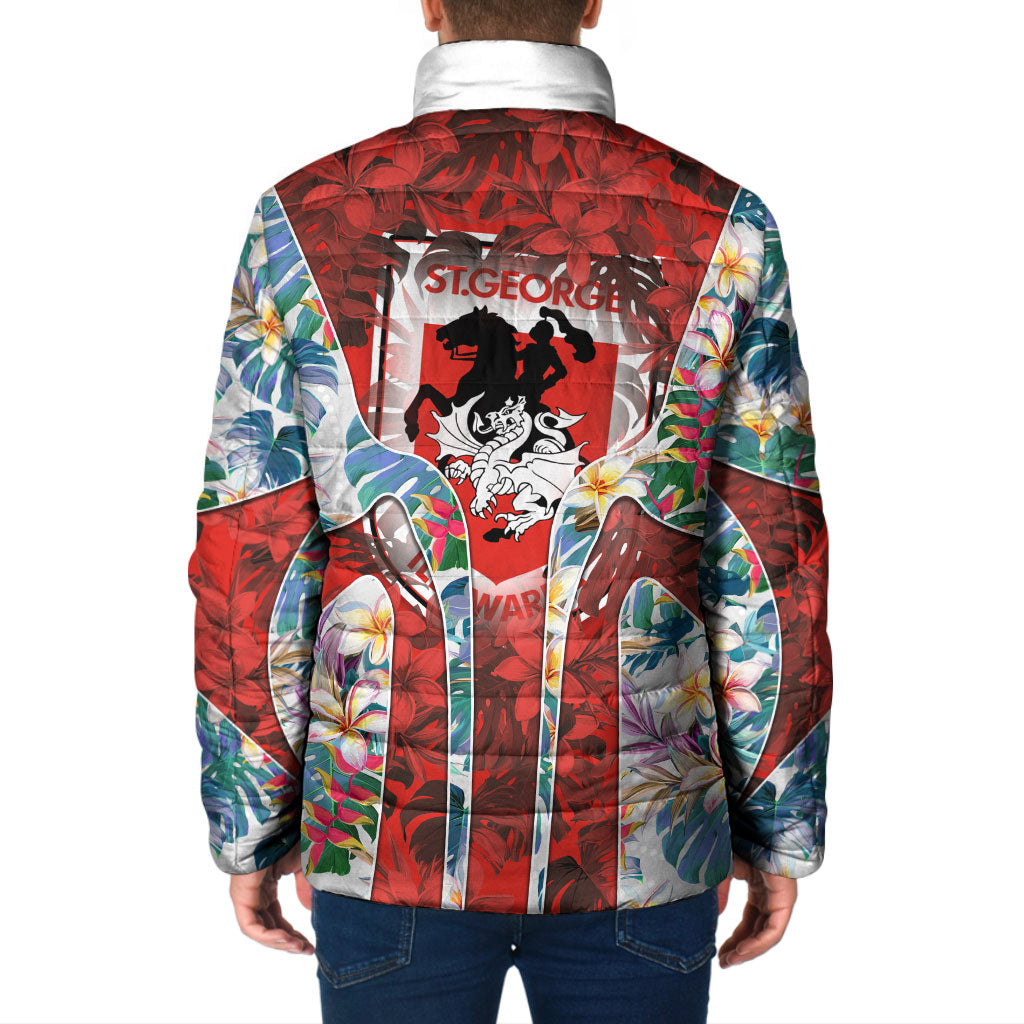 St George Illawarra Dragons Padded Jacket Tropical Hibiscus Floral Pattern With Red And White Accents