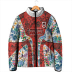 St George Illawarra Dragons Padded Jacket Tropical Hibiscus Floral Pattern With Red And White Accents