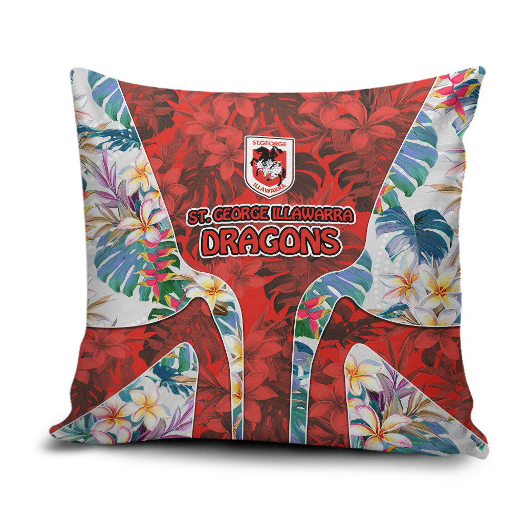 St George Illawarra Dragons Pillow Cover Tropical Hibiscus Floral Pattern With Red And White Accents