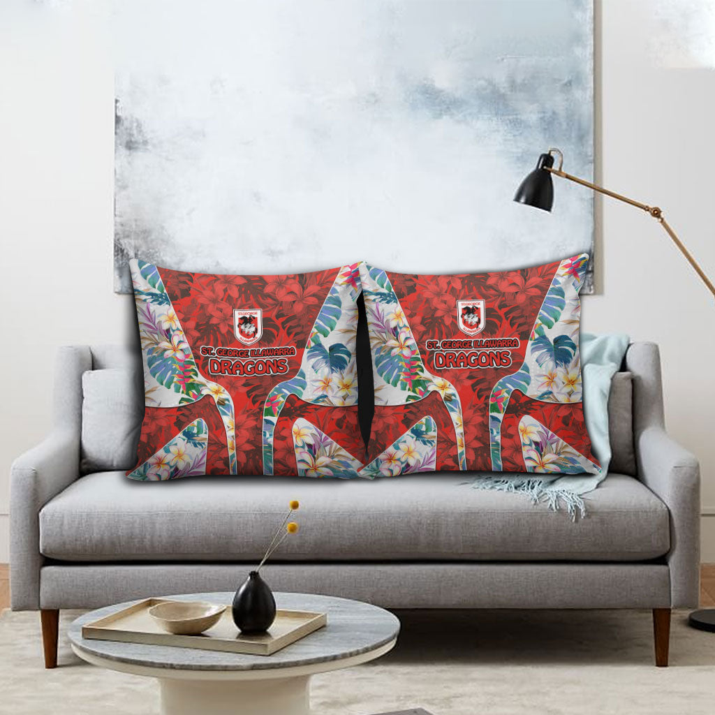 St George Illawarra Dragons Pillow Cover Tropical Hibiscus Floral Pattern With Red And White Accents