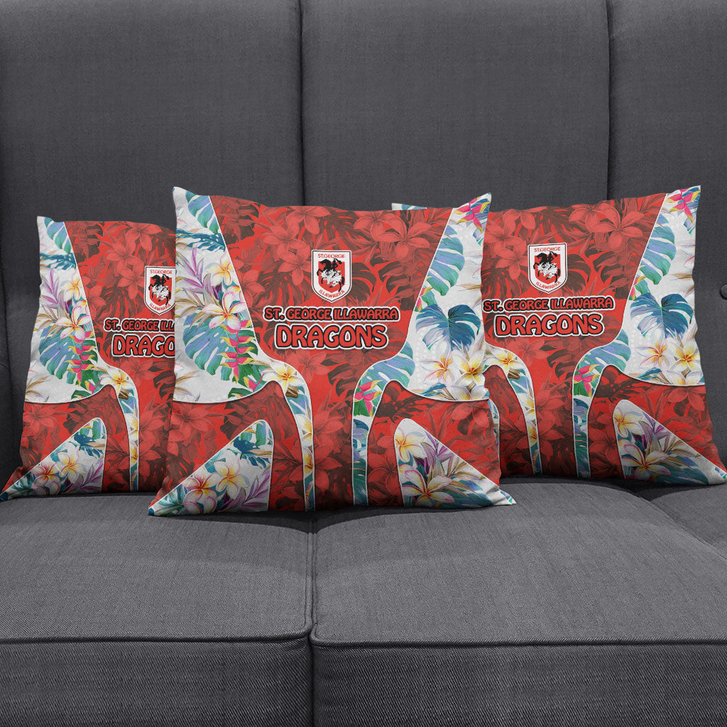 St George Illawarra Dragons Pillow Cover Tropical Hibiscus Floral Pattern With Red And White Accents