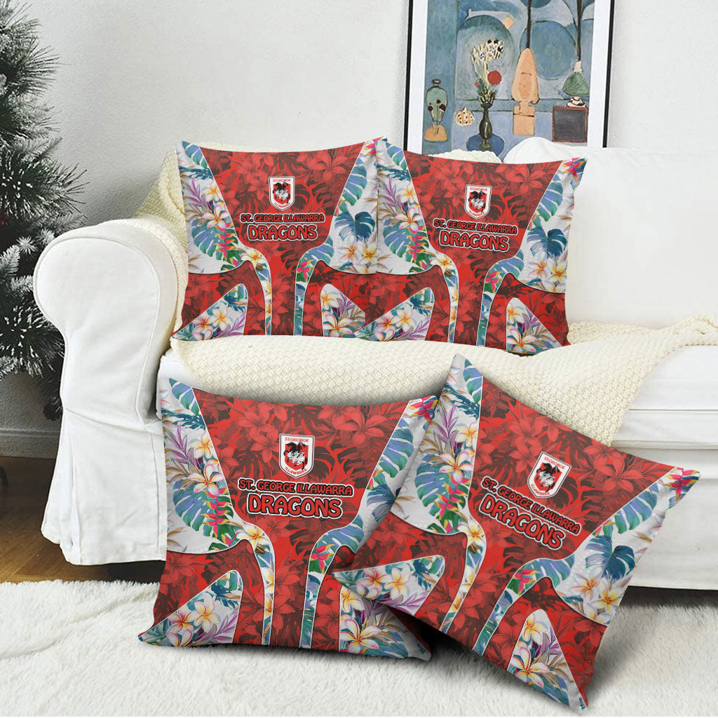 St George Illawarra Dragons Pillow Cover Tropical Hibiscus Floral Pattern With Red And White Accents