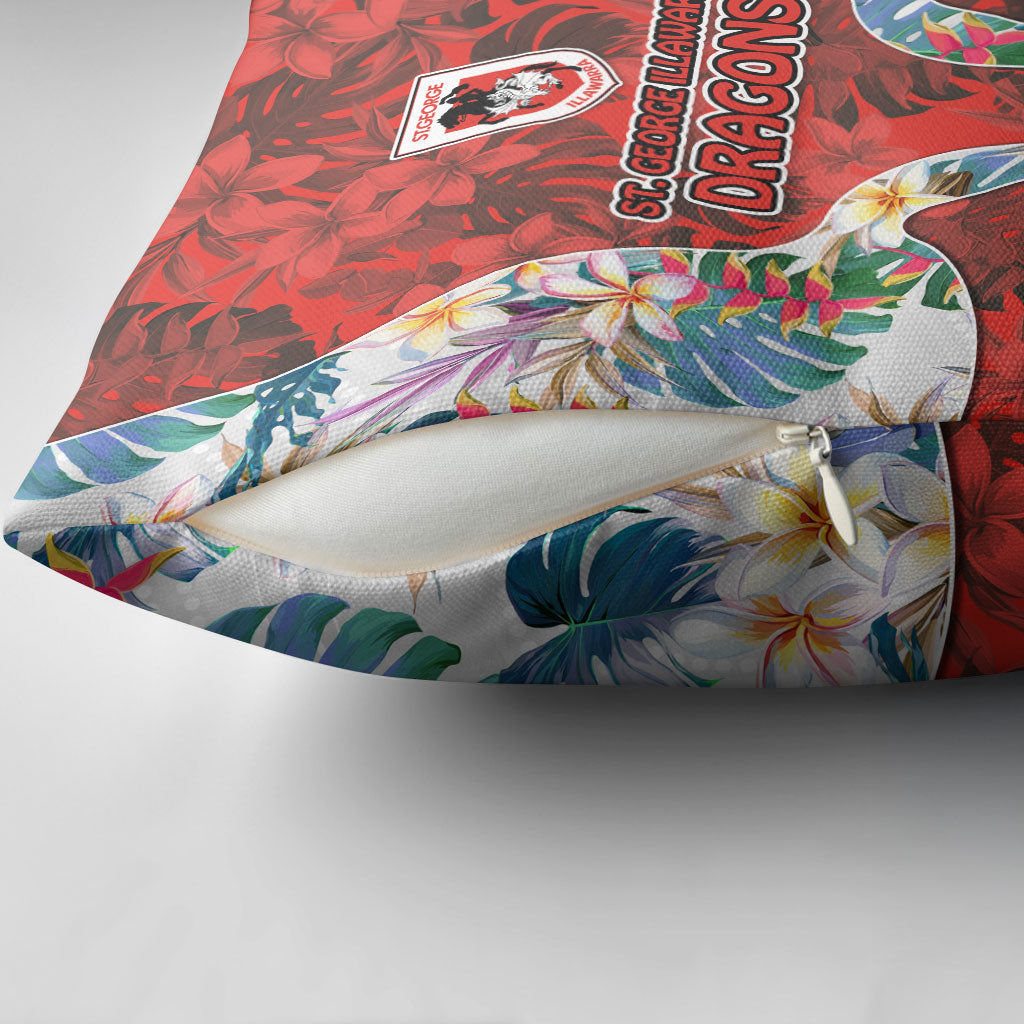 St George Illawarra Dragons Pillow Cover Tropical Hibiscus Floral Pattern With Red And White Accents