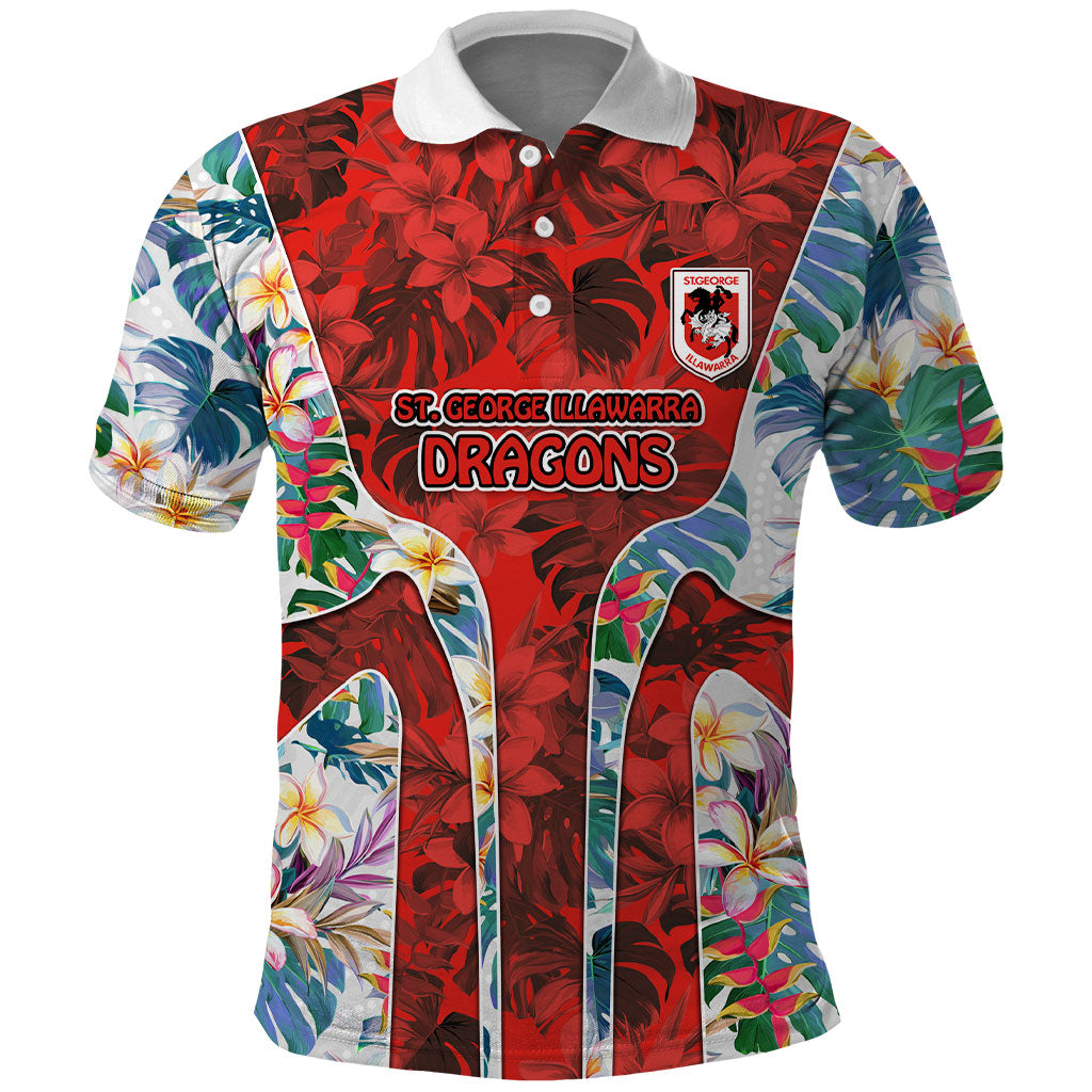 St George Illawarra Dragons Polo Shirt Tropical Hibiscus Floral Pattern With Red And White Accents