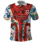 St George Illawarra Dragons Polo Shirt Tropical Hibiscus Floral Pattern With Red And White Accents