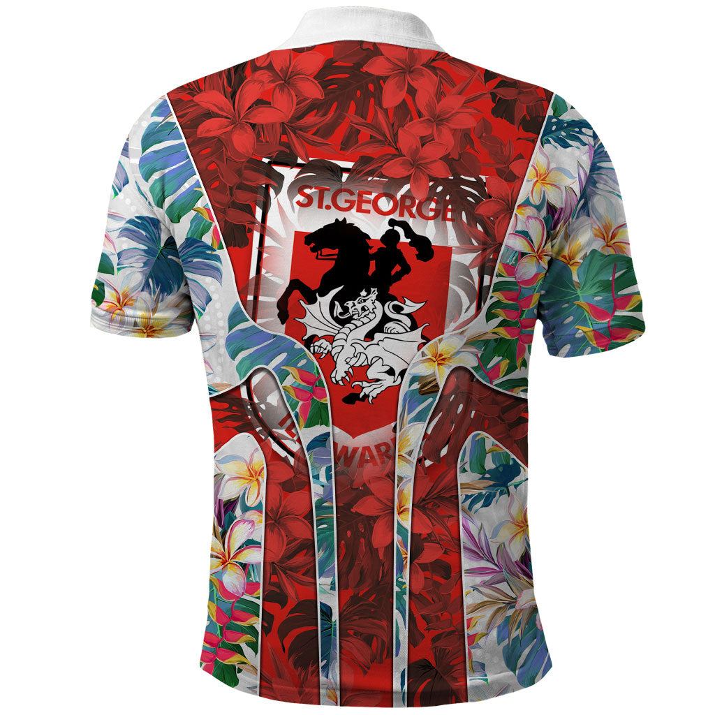 St George Illawarra Dragons Polo Shirt Tropical Hibiscus Floral Pattern With Red And White Accents