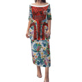 St George Illawarra Dragons Puletasi Tropical Hibiscus Floral Pattern With Red And White Accents