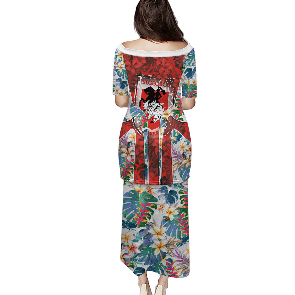 St George Illawarra Dragons Puletasi Tropical Hibiscus Floral Pattern With Red And White Accents