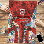 St George Illawarra Dragons Puzzle Tropical Hibiscus Floral Pattern With Red And White Accents